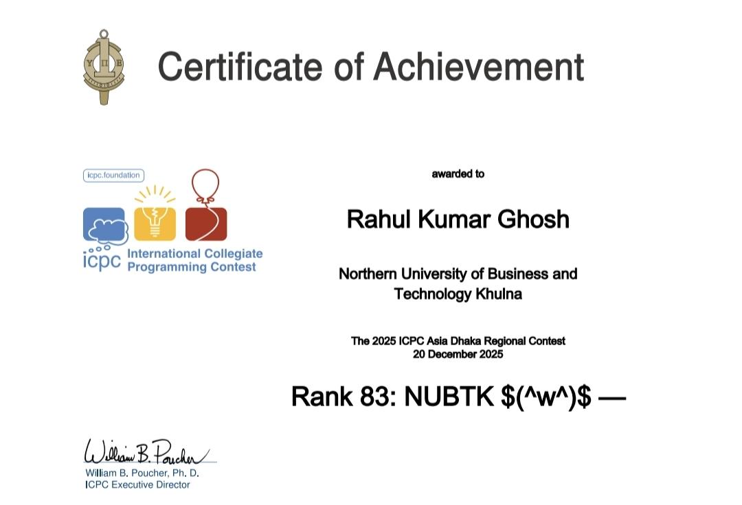 ICPC Dhaka Regional 2025 Certificate