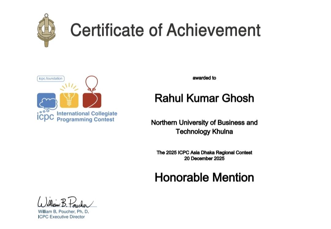 ICPC Dhaka Regional 2025 Certificate 2